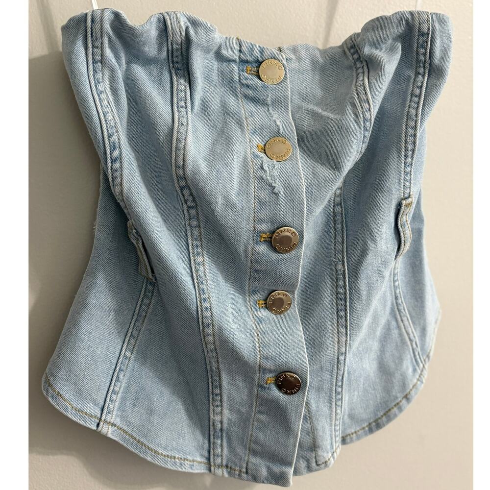 Pinko Alexa Top PJ122 Comfort Denim Bustier Light Blue Corset Womens US 6 IT 42